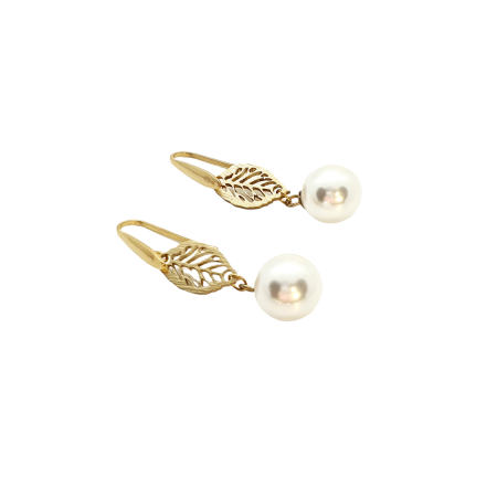 earrings steel gold pearl and leaf1